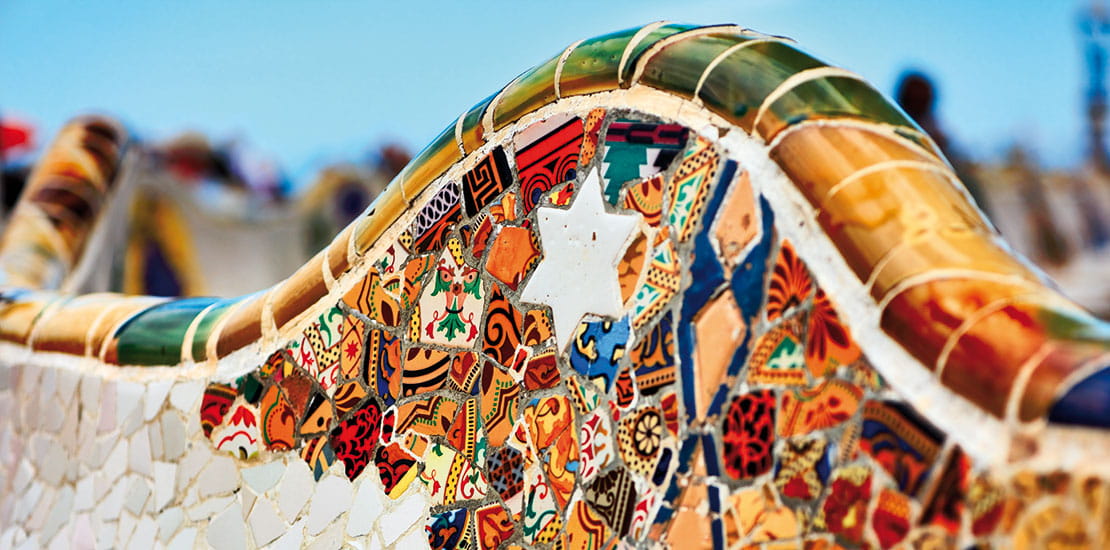 Mosaic art in Parc Güell in Barcelona, Spain